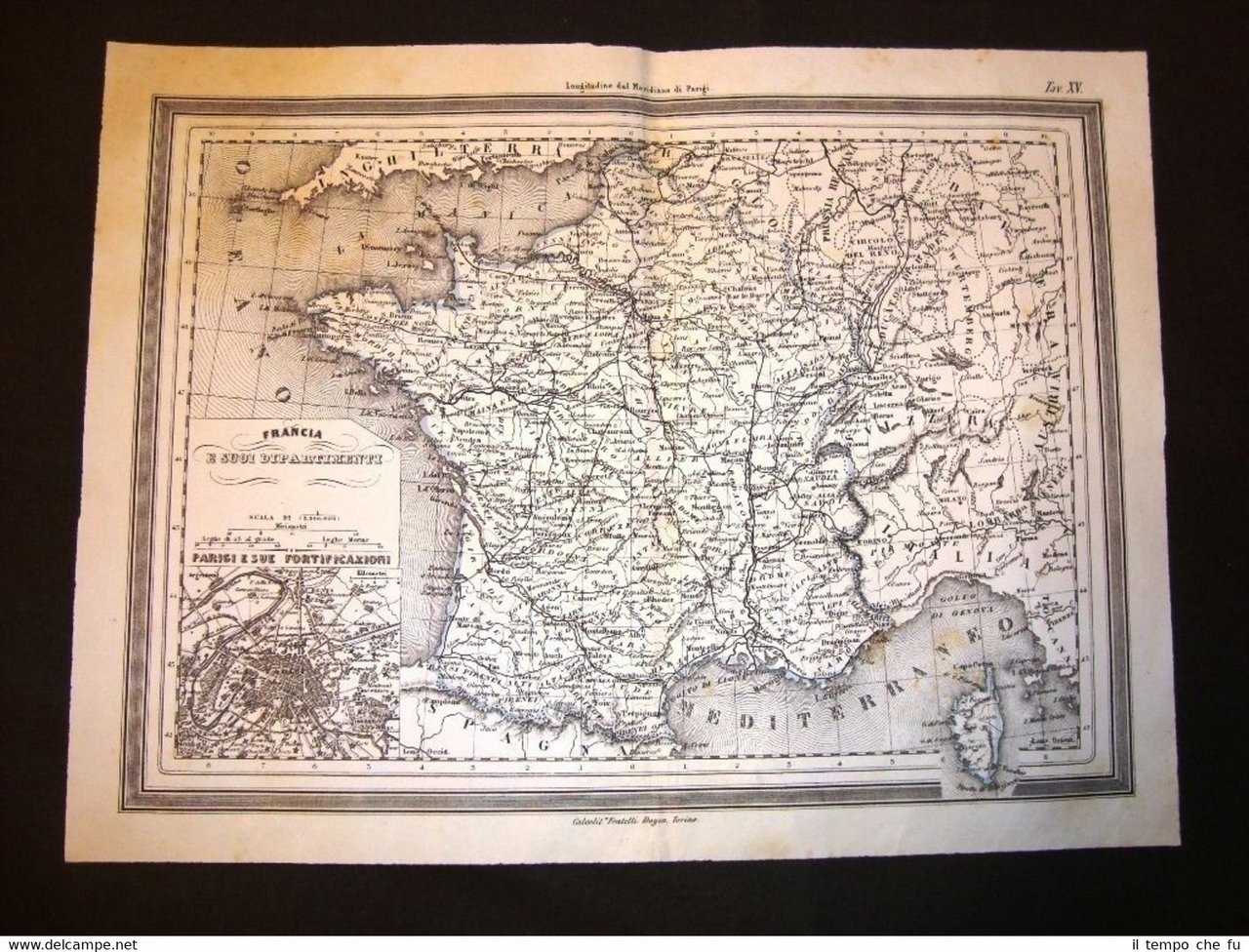 Carta geografica o mappa Marmocchi del 1876 Francia, Parigi e …