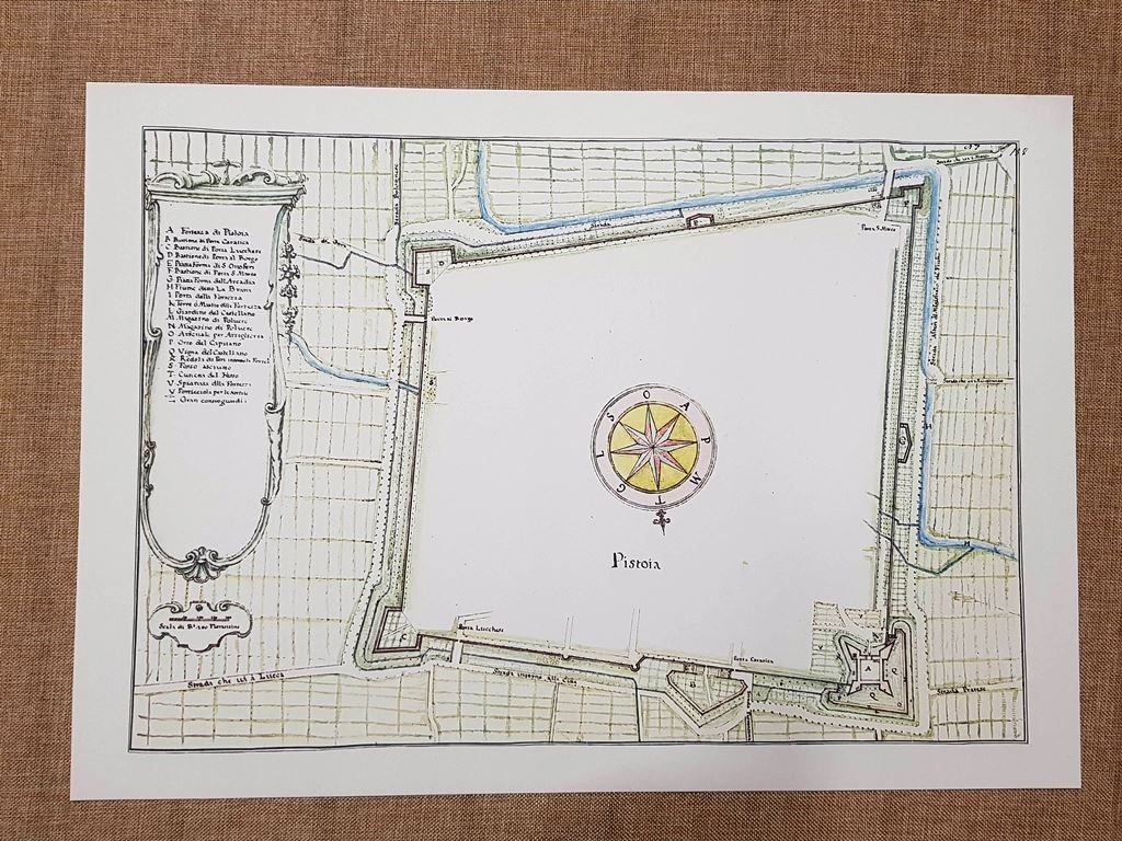 Carta Geografica O Mappa Pianta Della Fortezza Di Pistoia Toscana 700 Litografia Stampa 