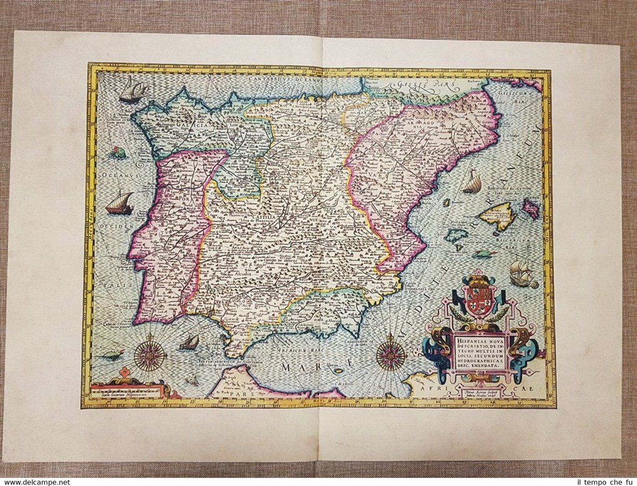 Carta geografica o mappa Spagna Hispania Anno 1595 Mercatore Mercator …