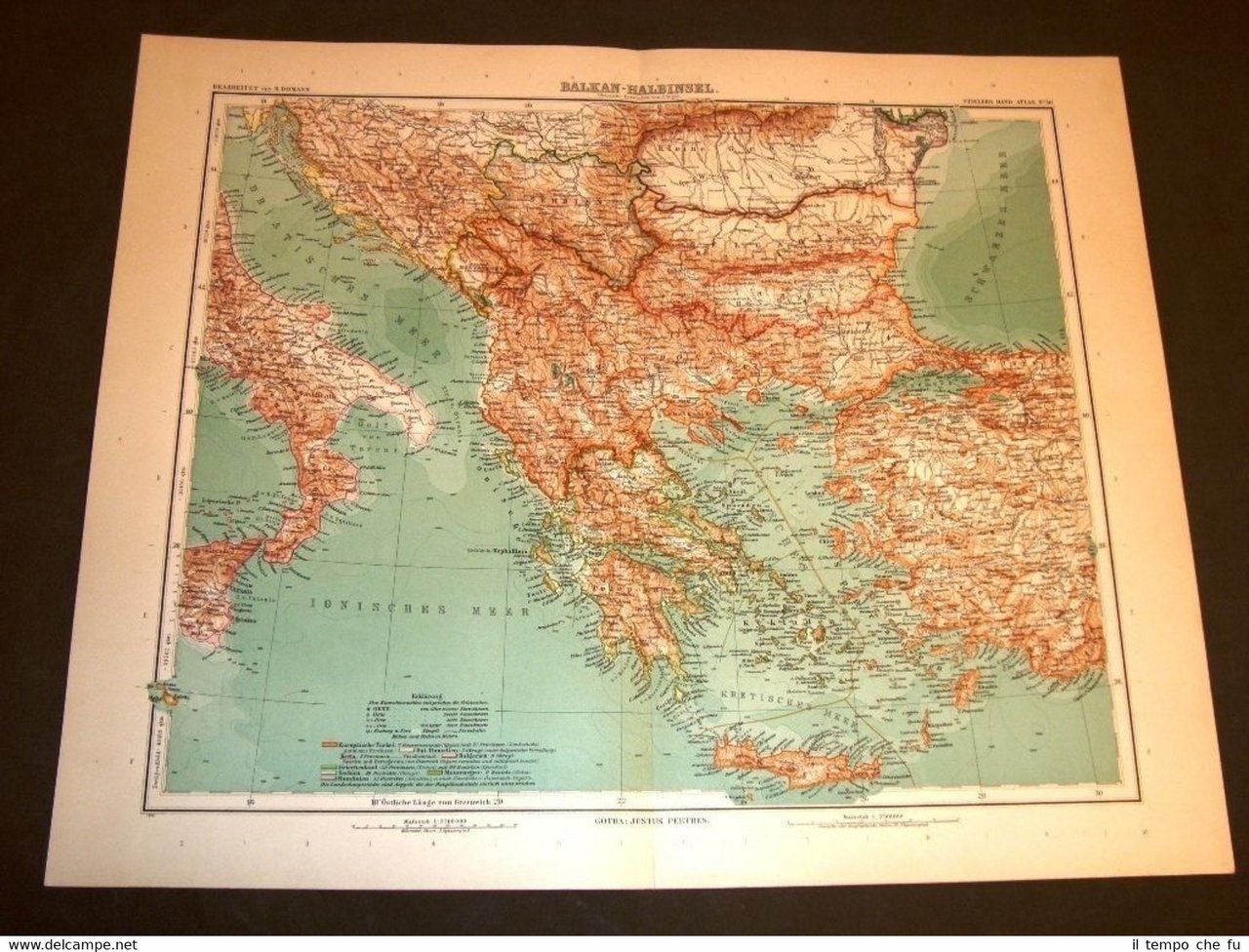 Carta Geografica O Mappa Stielers B. Domann Del 1901 Penisola Balcanica ...