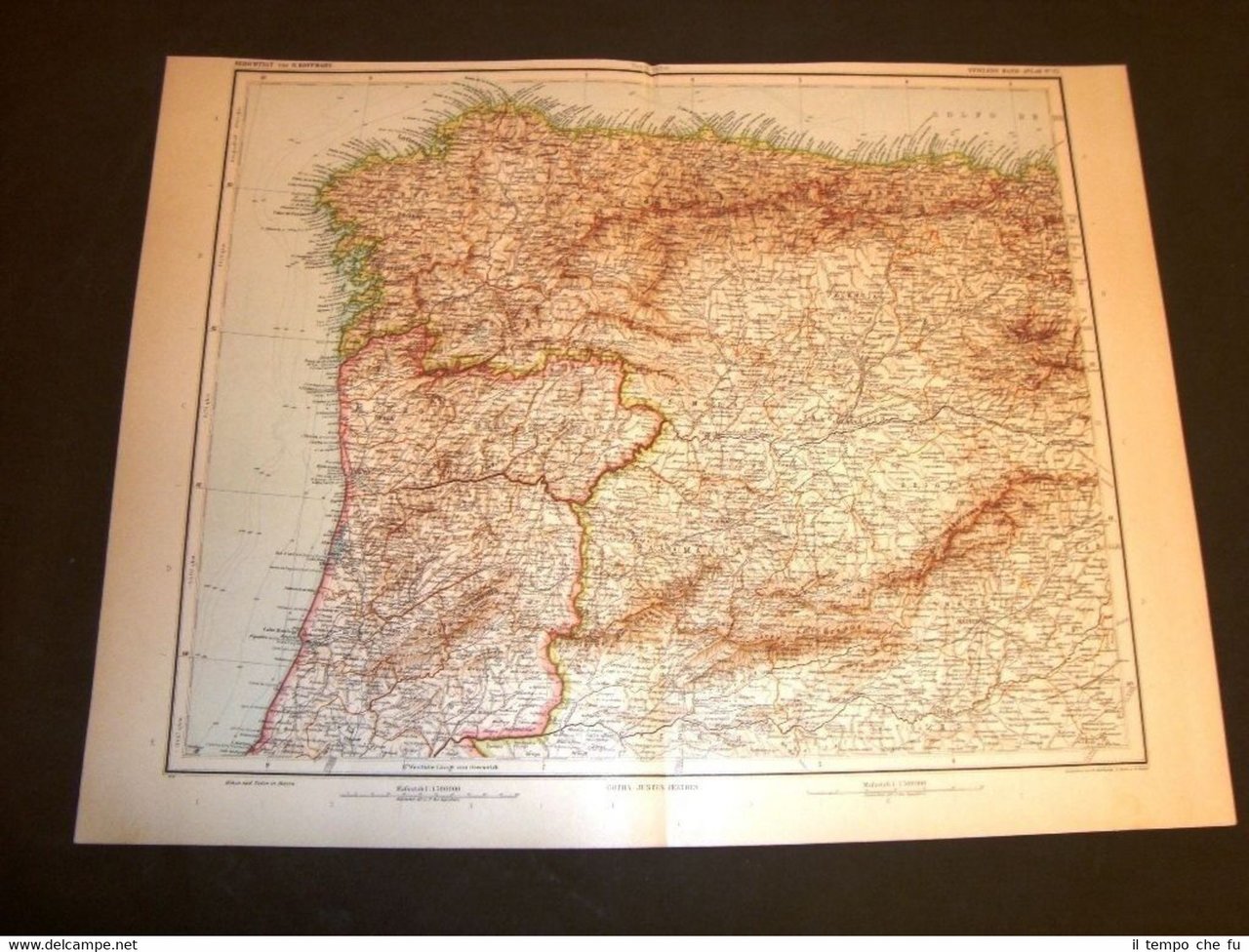 Carta geografica o Mappa Stielers Koffmahn del 1901 Spagna Portogallo …