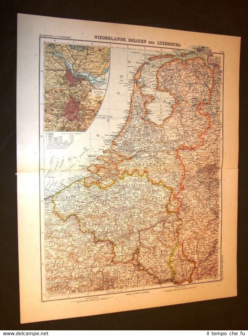 Carta geografica o Mappa Stielers Scherrer del 1901 Olanda, Belgio …