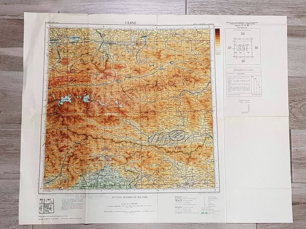 Carta geografica Udine e Friuli Venezia Giulia I.G.M. Anno 1950 …