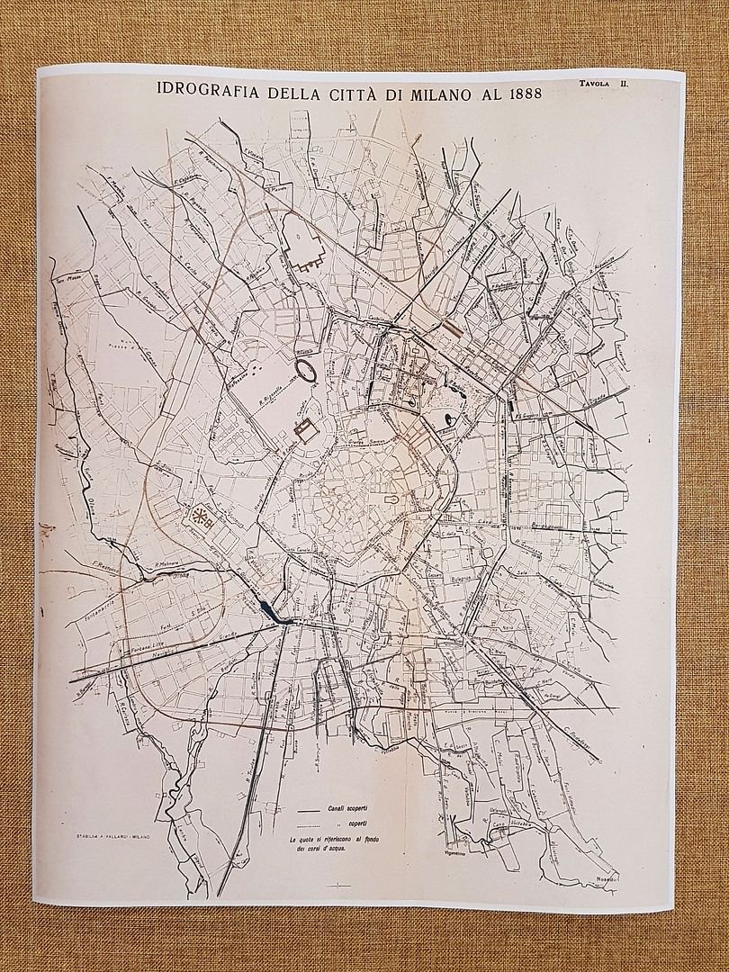 Carta Idrografica Città di Milano Anno 1888 Franc. Vallardi cm …