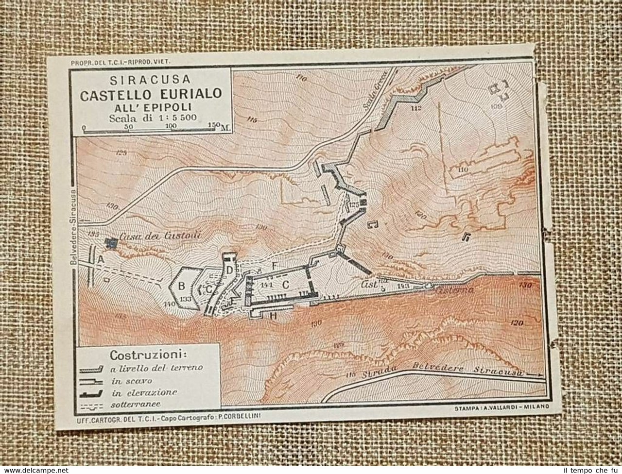 Carta o cartina del 1919 Il Castello Eurialo all'Epipoli Siracusa …