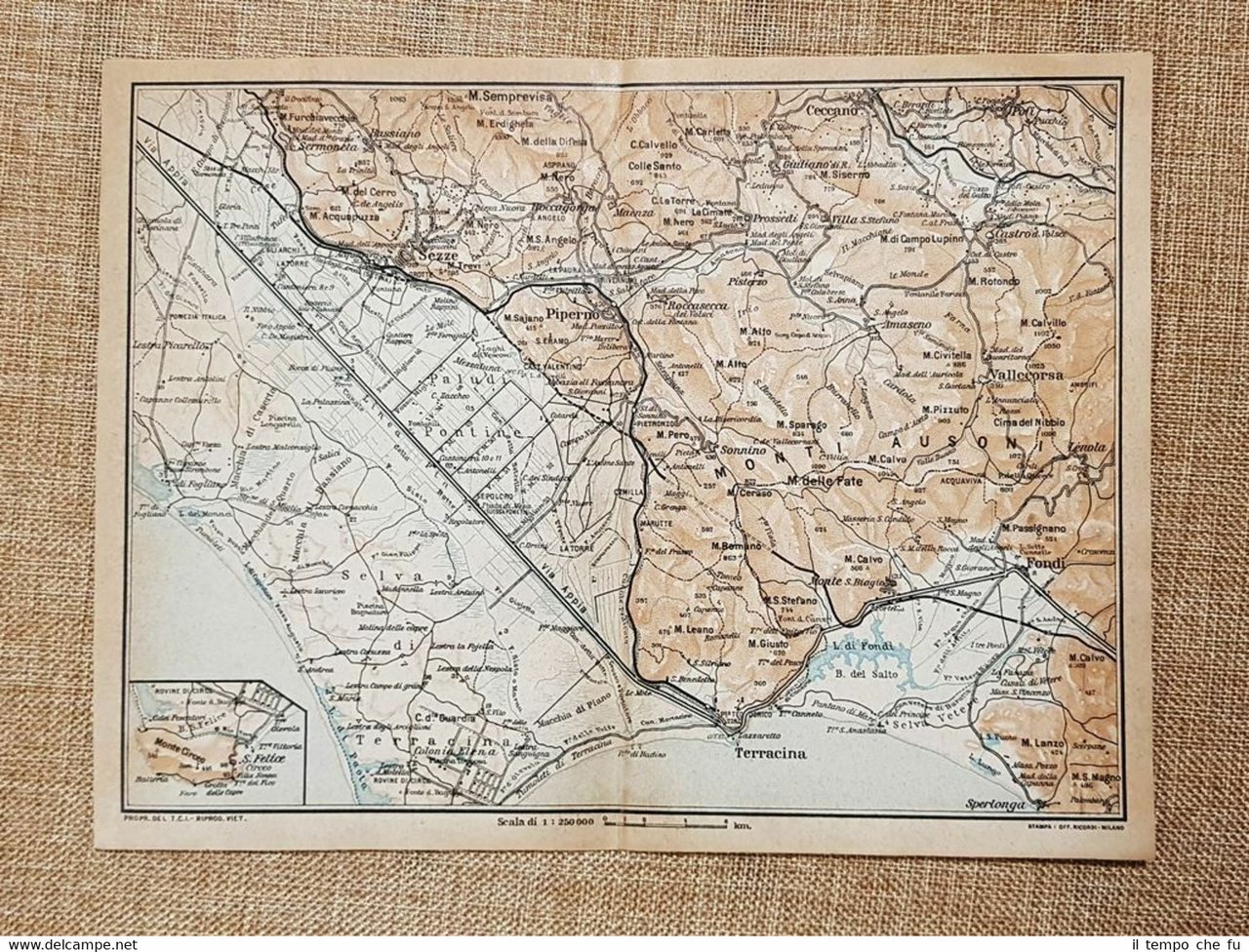 Carta o cartina del 1924 Terracina Sperlonga Monte Circeo Piperno … | Immagine principale