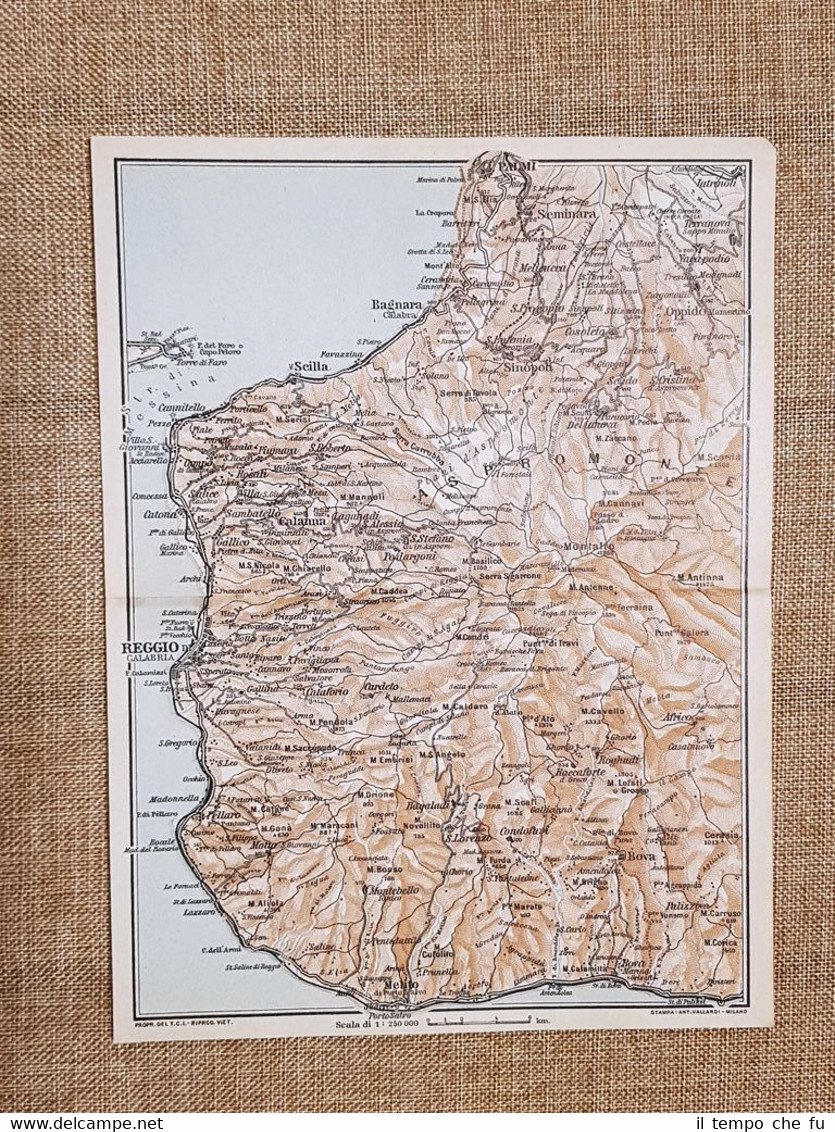 Carta o cartina del 1928 Reggio di Calabria Scilla Catona …