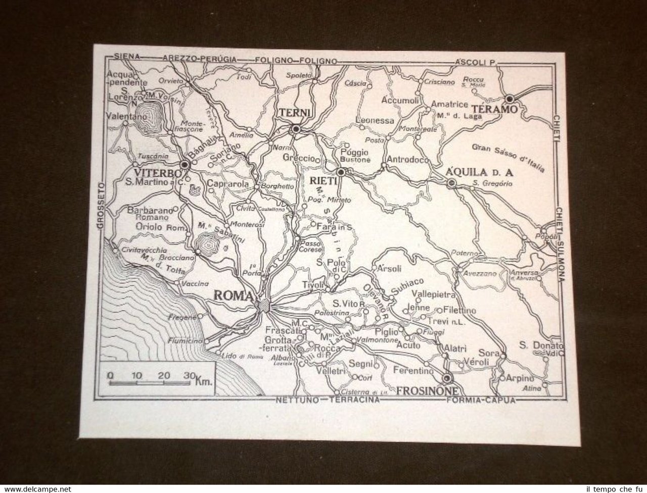 Carta o Cartina del Lazio Roma, Viterbo, Rieti, Aquila + …