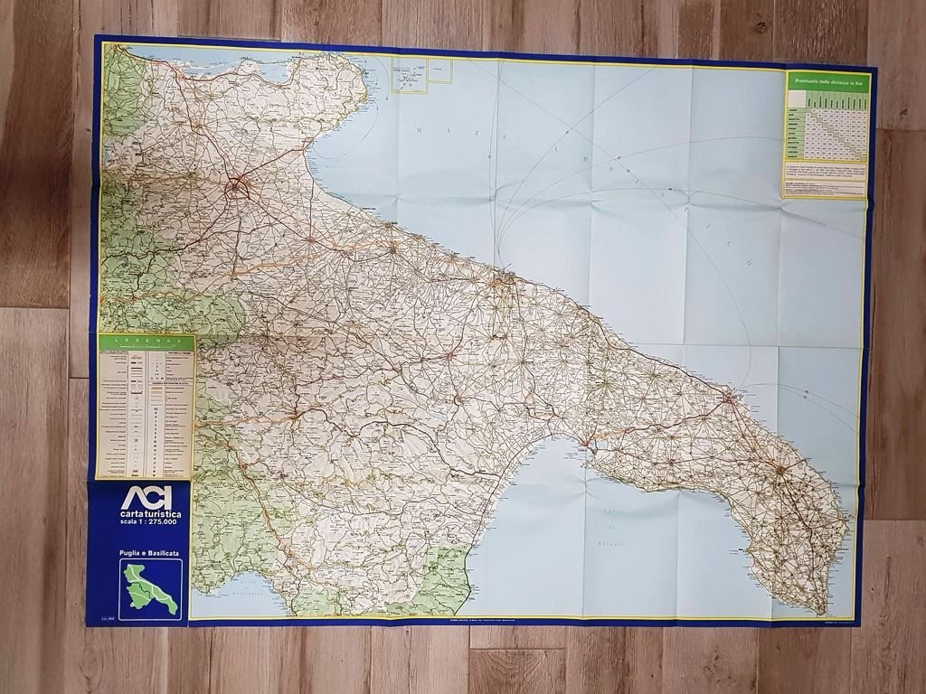 Carta o cartina turistica ACI Puglia e Basilicata Anni 70 cm 85,00 x ...