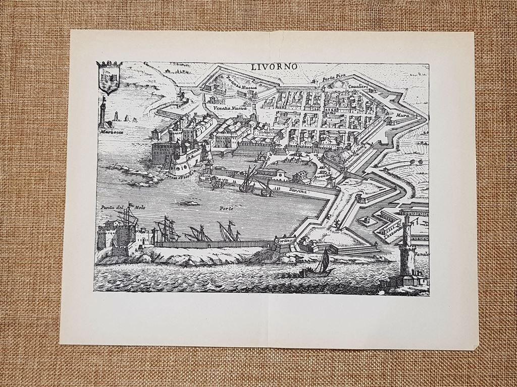 Carta o mappa Livorno Itinerario d'Italia Anno 1747 Scotto Ristampa …