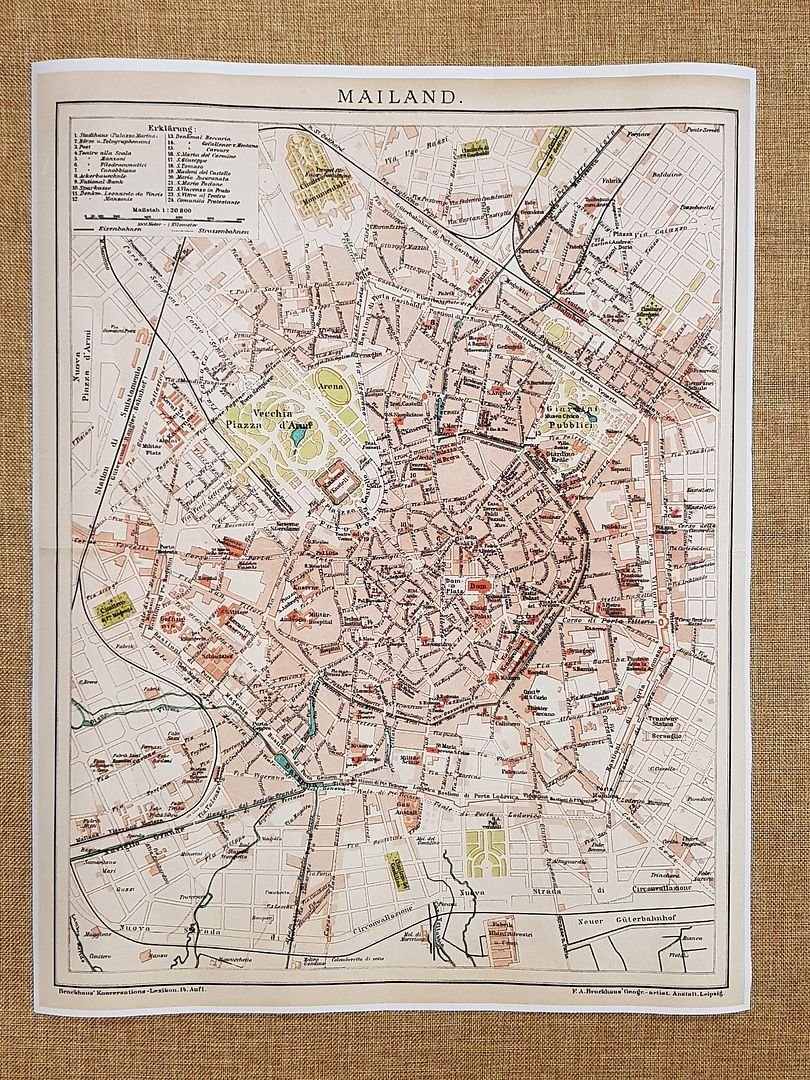 Carta Topografica Città di Milano 1894 Brockhaus G. Lipsia cm …