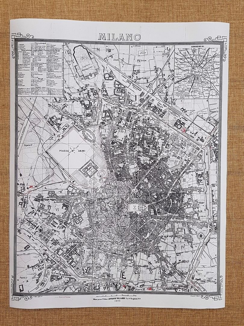 Carta Topografica o pianta Città di Milano 1883 A. Vallardi …