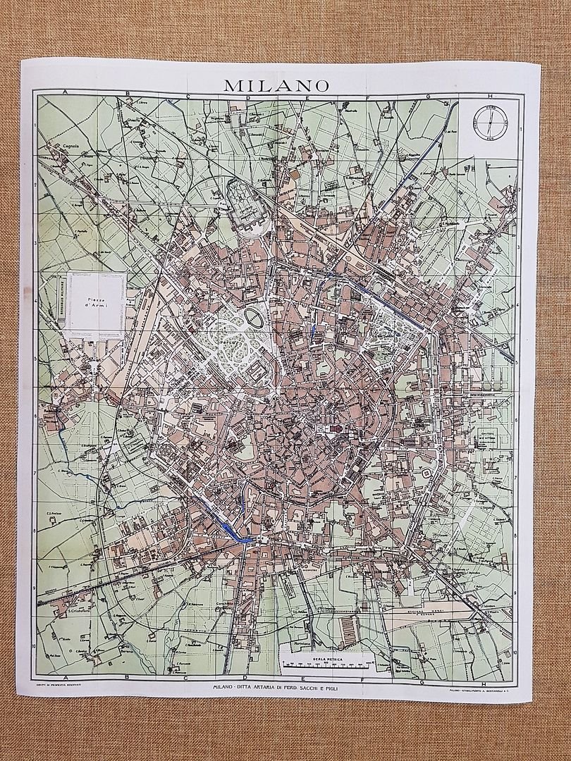 Carta Topografica o pianta Milano Anno 1904 Artaria Sacchi cm …