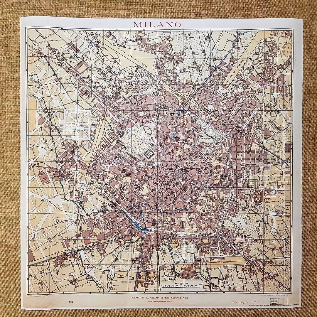 Carta Topografica o pianta Milano Anno 1910 Artaria Sacchi cm …