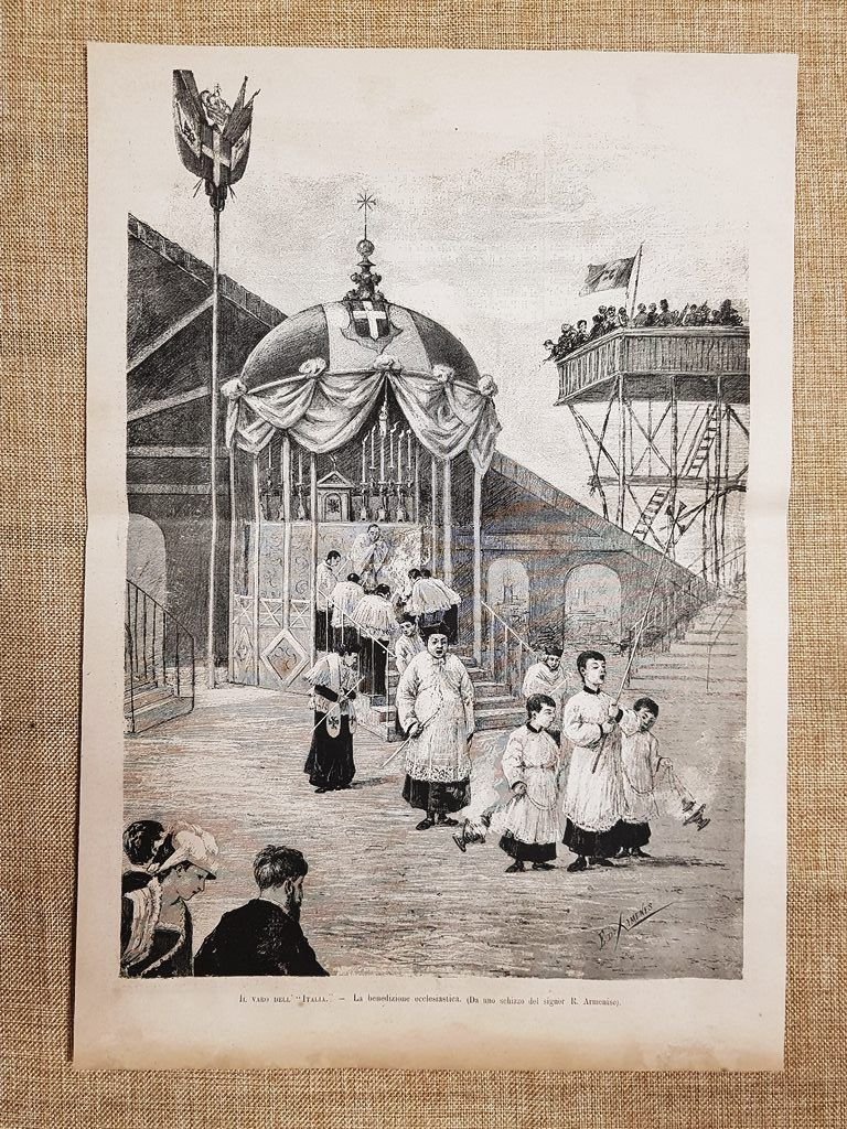 Castellammare nel 1880 Il varo della nave Italia Benedizione Disegno …