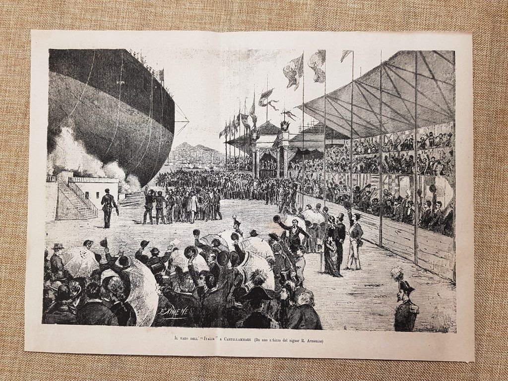 Castellammare nel 1880 Varo della nave Italia Disegno di R. …
