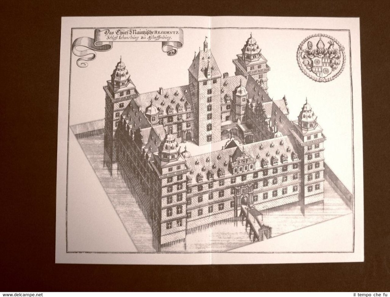 Castello di Aschaffenburg Germania Incisione Merian Matthäus del 1640 Ristampa