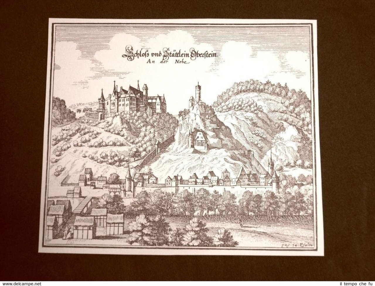 Castello di Idar-Oberstein Germania Incisione Merian Matthäus del 1640 Ristampa