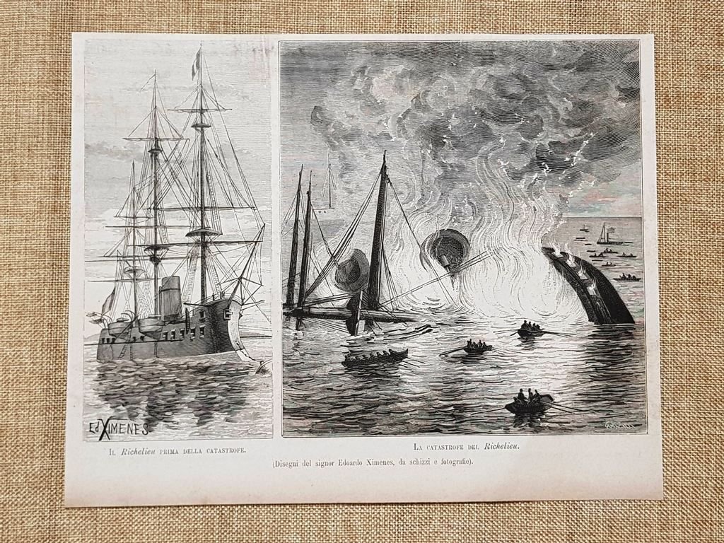 Catastrofe della nave da battaglia Richelieu Disegno di Edoardo Ximenes …
