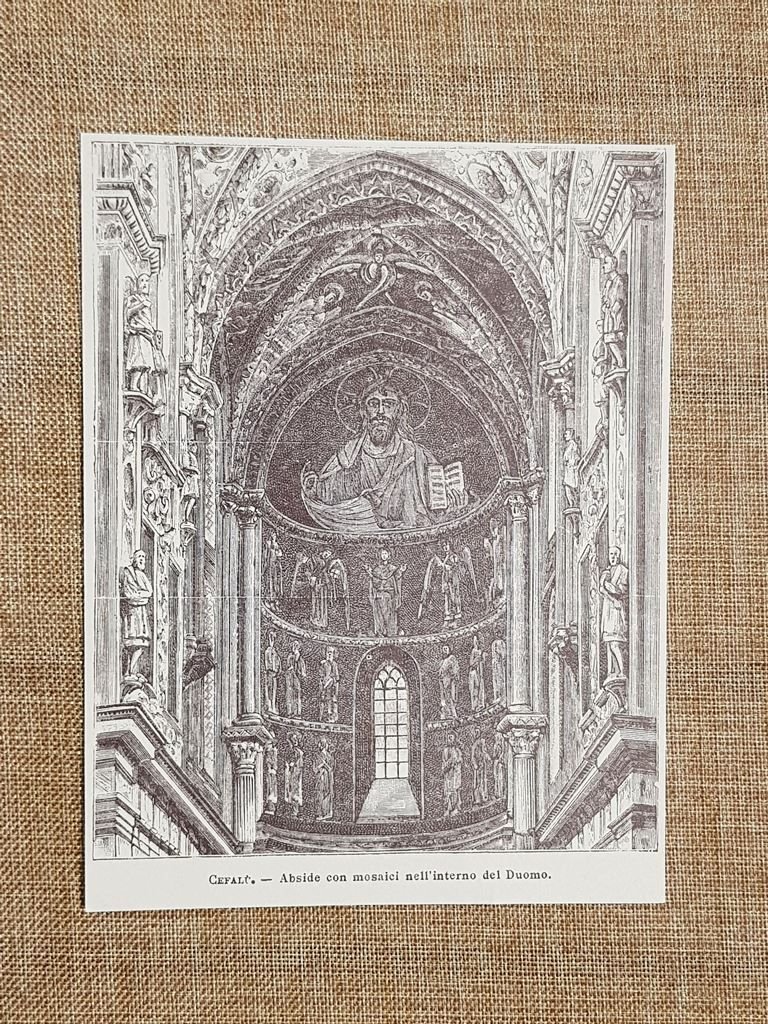 Cefalù nell'800 Abside con mosaici nell'interno del Duomo Sicilia