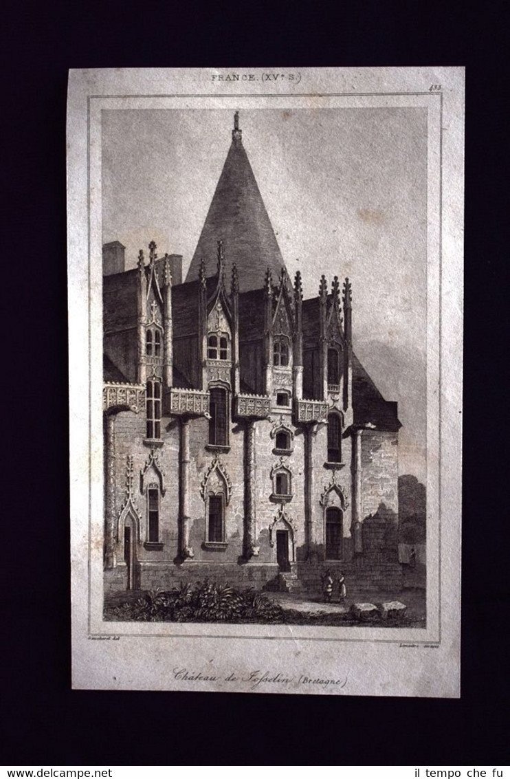 Chateau de Josselin, Bretagne, France Incisione del 1850 L'Univers pittoresque