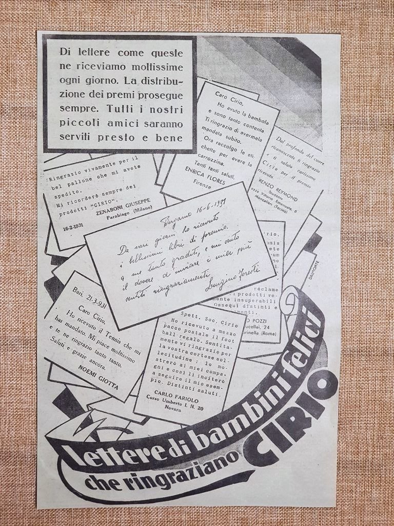 Cirio Lettere di bambini felici che ringraziano Pubblicità inizi del …
