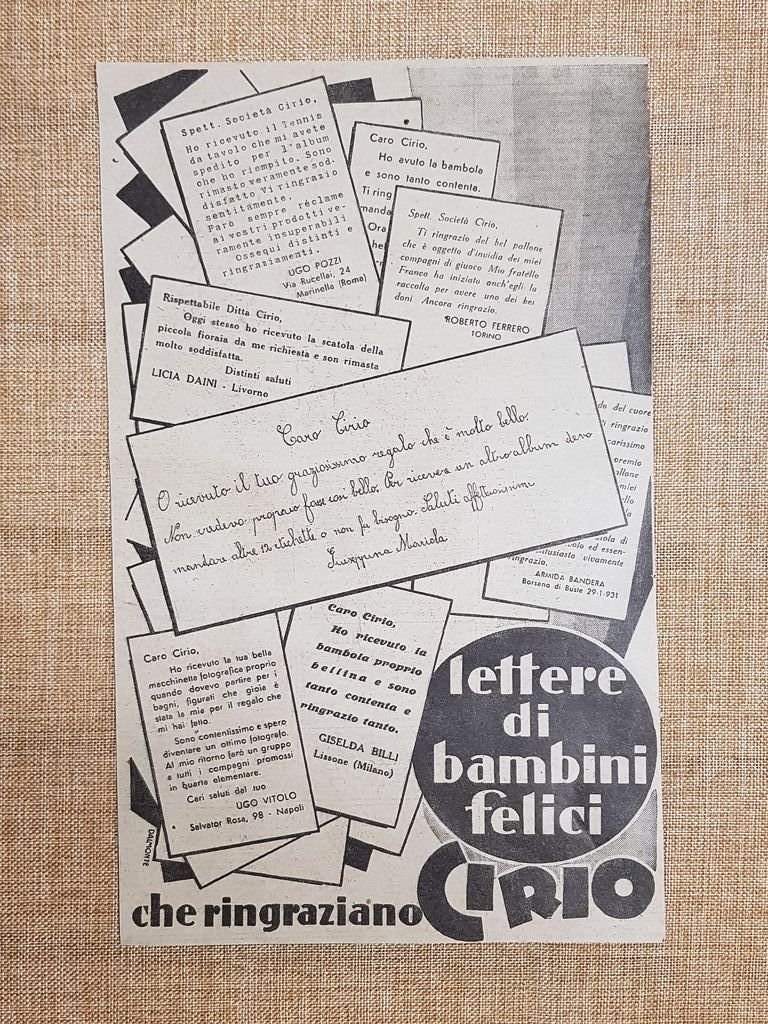 Cirio Lettere di bambini felici che ringraziano Pubblicità inizi del …