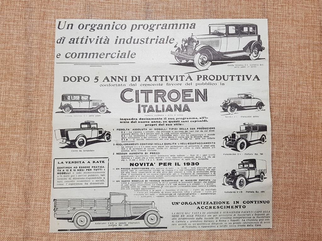 Citroen Italiana Novità per il 1930 Pubblicità primi anni del … | Immagine principale