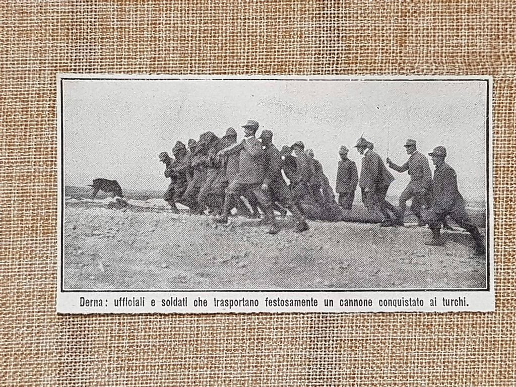 Colonialismo italiano Libia 1912 Derna Trasporto cannone conquistato ai Turchi