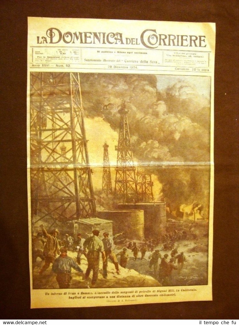 Copertina 1924 Domenica del Corriere Signal Hill, California, Incendio petrolio