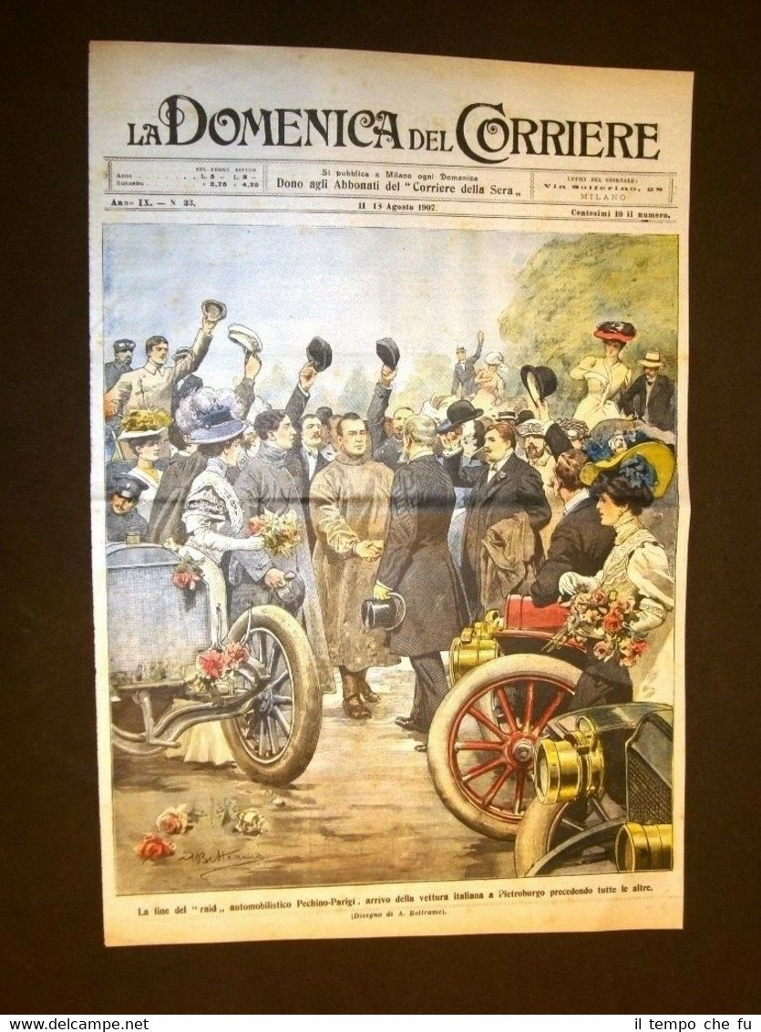 Copertina Domenica del Corriere 11 agosto 1907 Pietroburgo Raid Pechino …