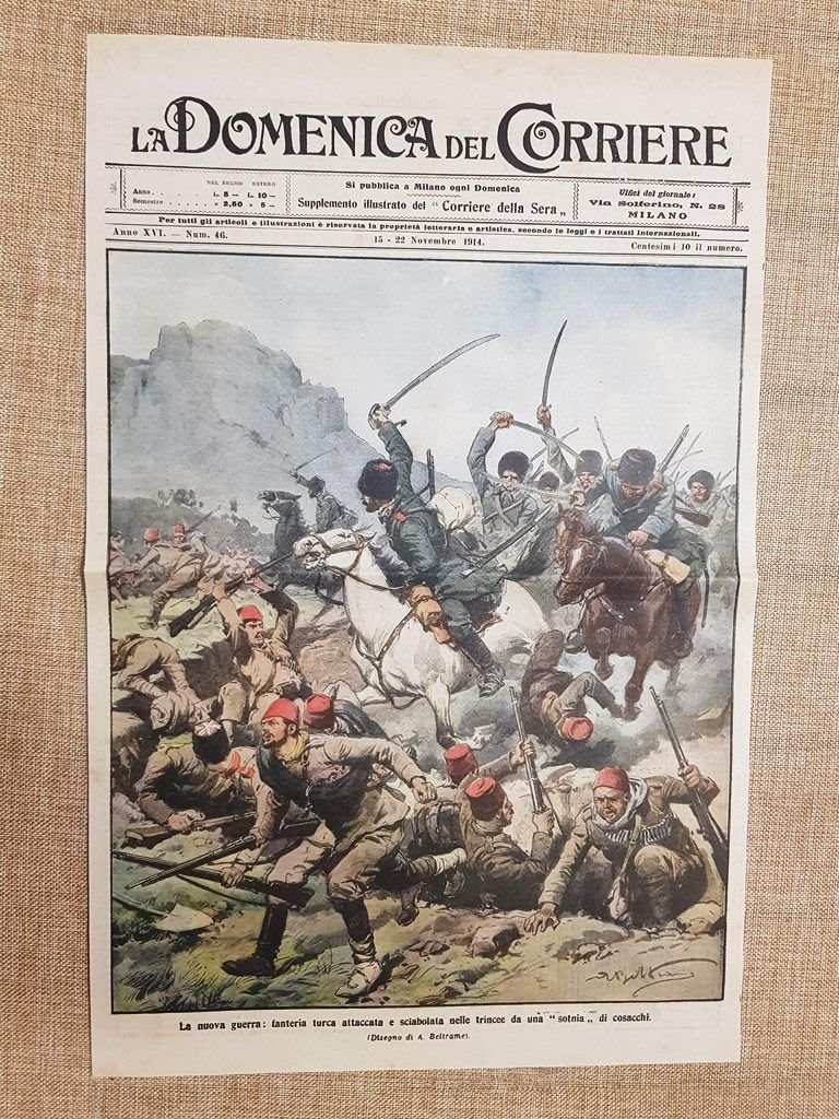 Copertina Domenica del Corriere 22 novembre 1914 Turchi vs Cosacchi …
