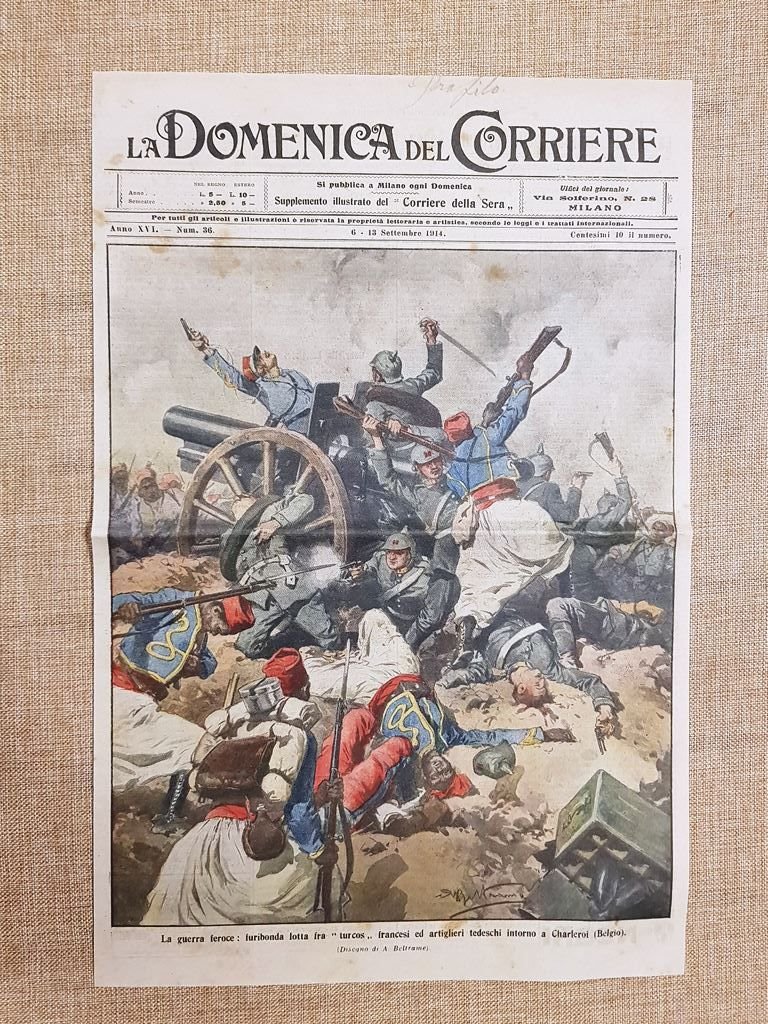 Copertina La Domenica del Corriere 13 settembre 1914 Charleroi Turchi …