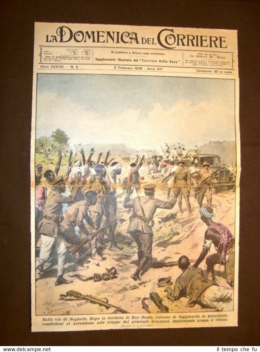 Copertina La Domenica del Corriere 2 febbraio 1936 Etiopia Disfatta …