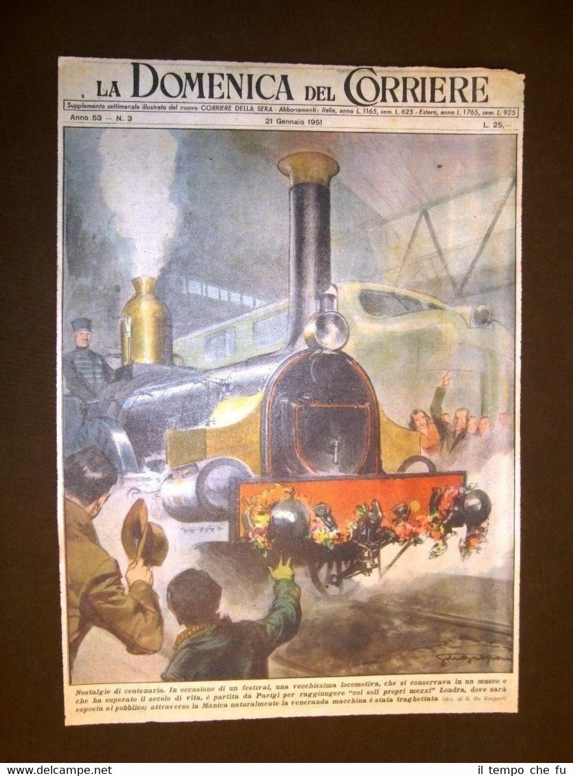 Copertina La Domenica del Corriere 21 gennaio 1951 Locomotiva di …