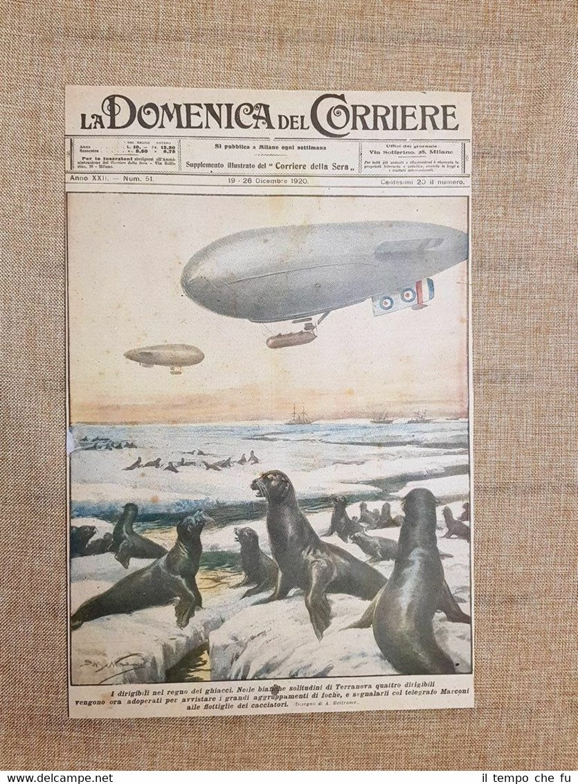 Copertina La Domenica del Corriere 26 dicembre 1920 Dirigibili Terranova …