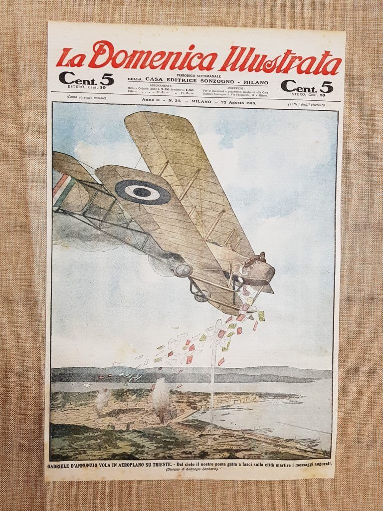 Copertina La Domenica Illustrata 22 agosto 1915 Volo di D'annunzio …