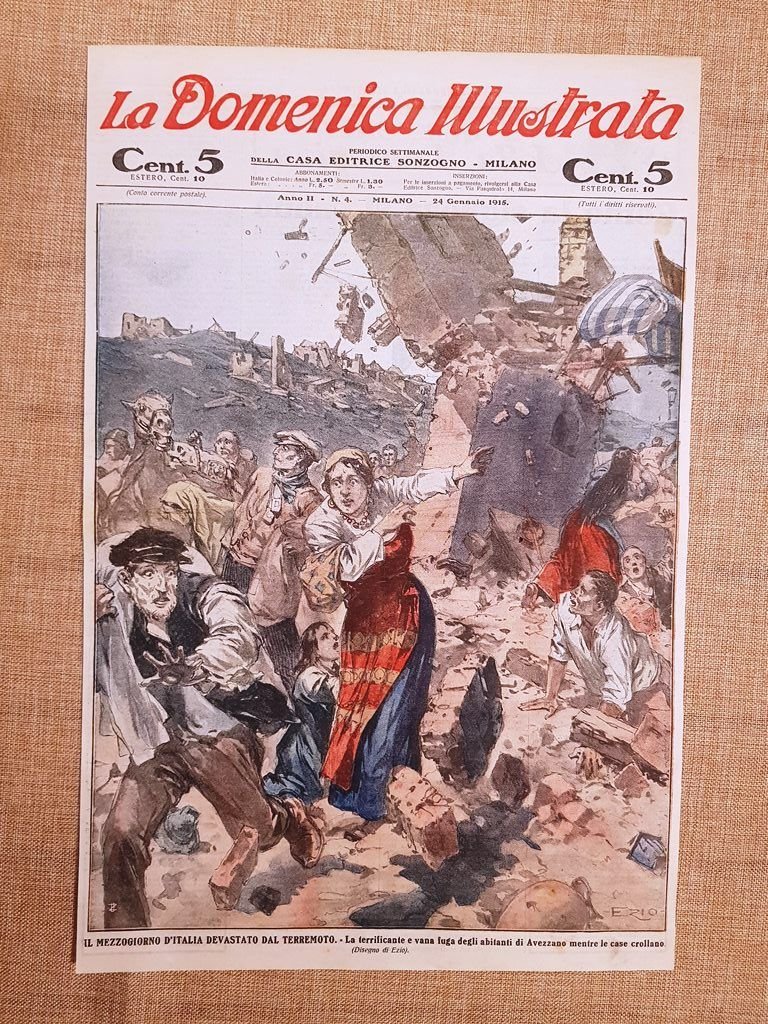 Copertina La Domenica Illustrata 24 gennaio 1915 Terremoto Avezzano Crollo …