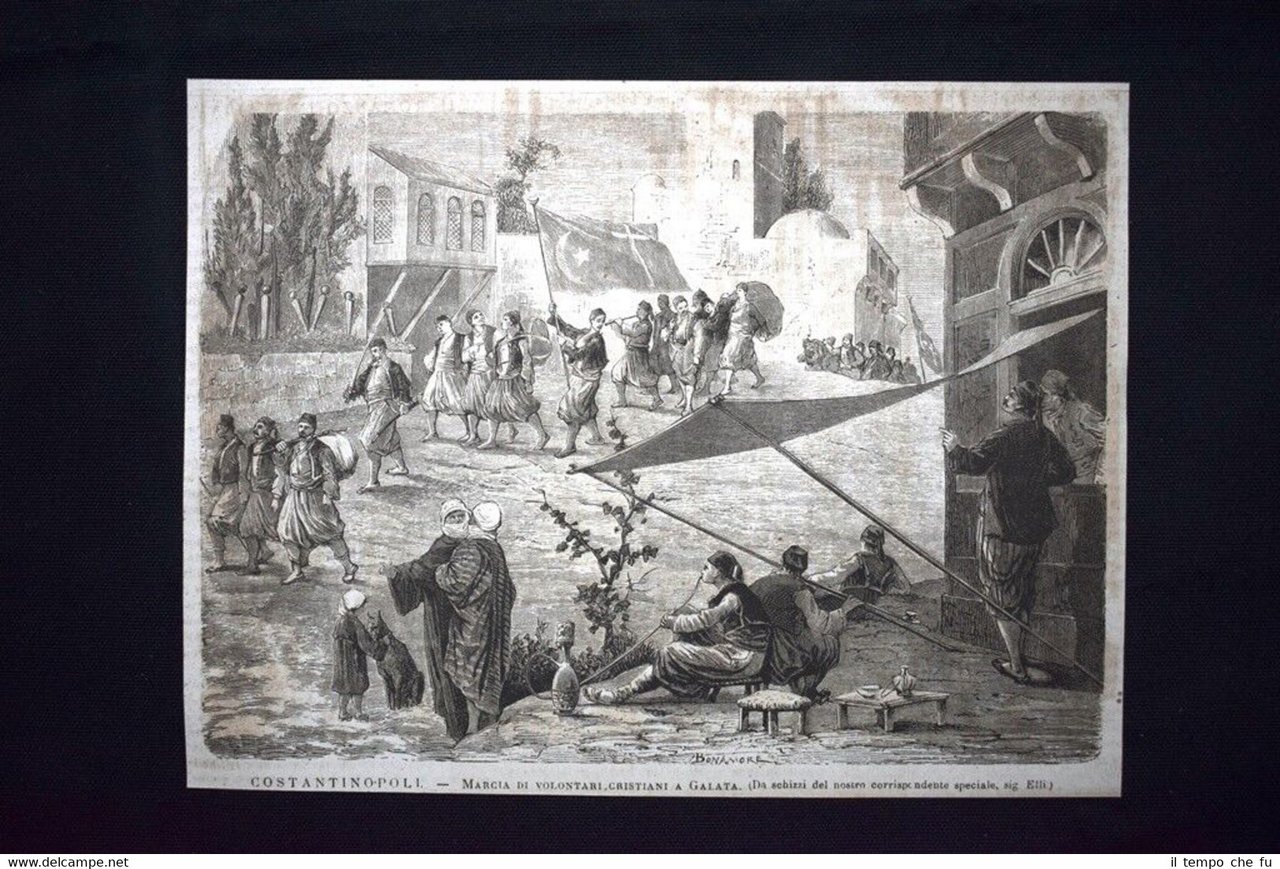 Costantinopoli - Marcia di volontari cristiani a Galata Incisione del … | Immagine principale