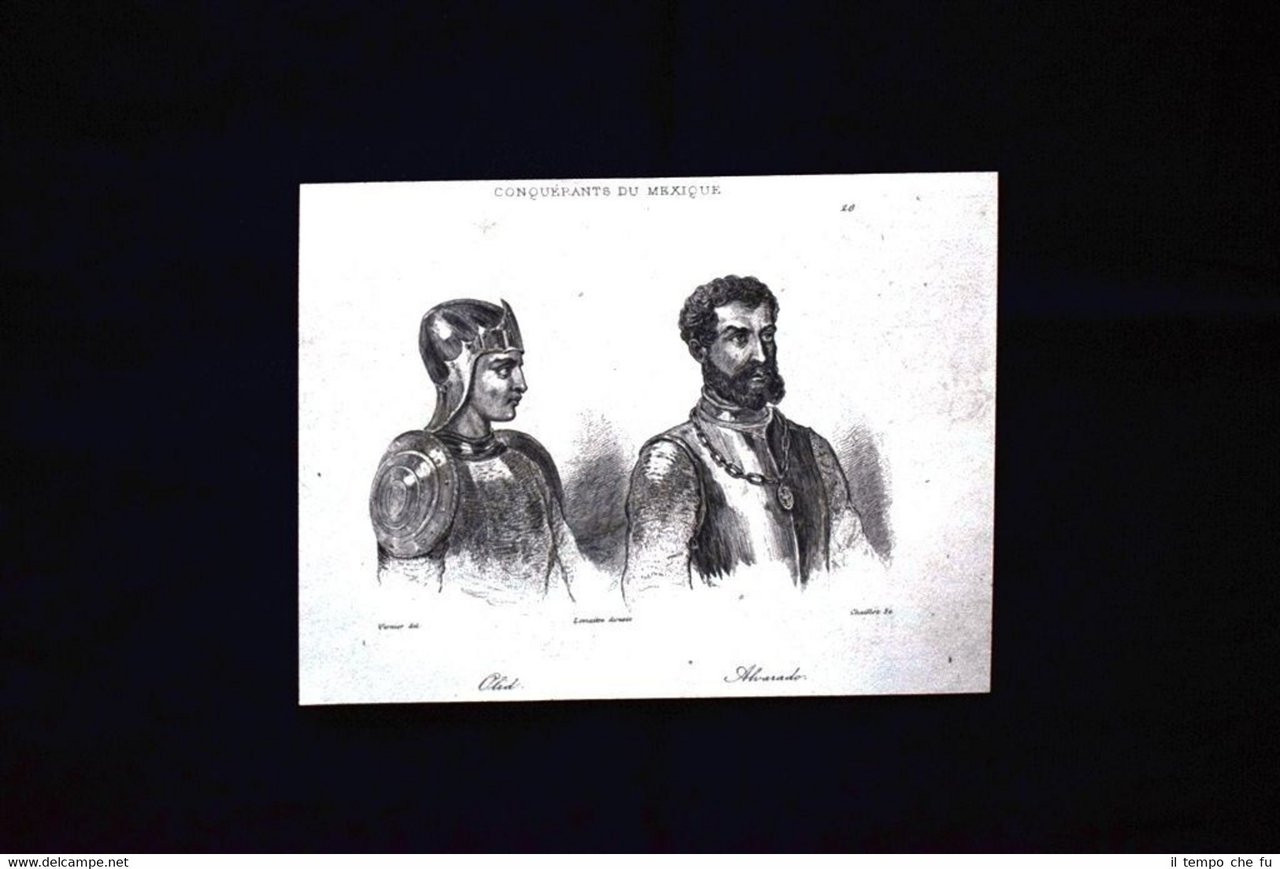 Cristobal Olid, Pedro Alvarado,Messico Incisione del 1850 L'Univers pittoresque