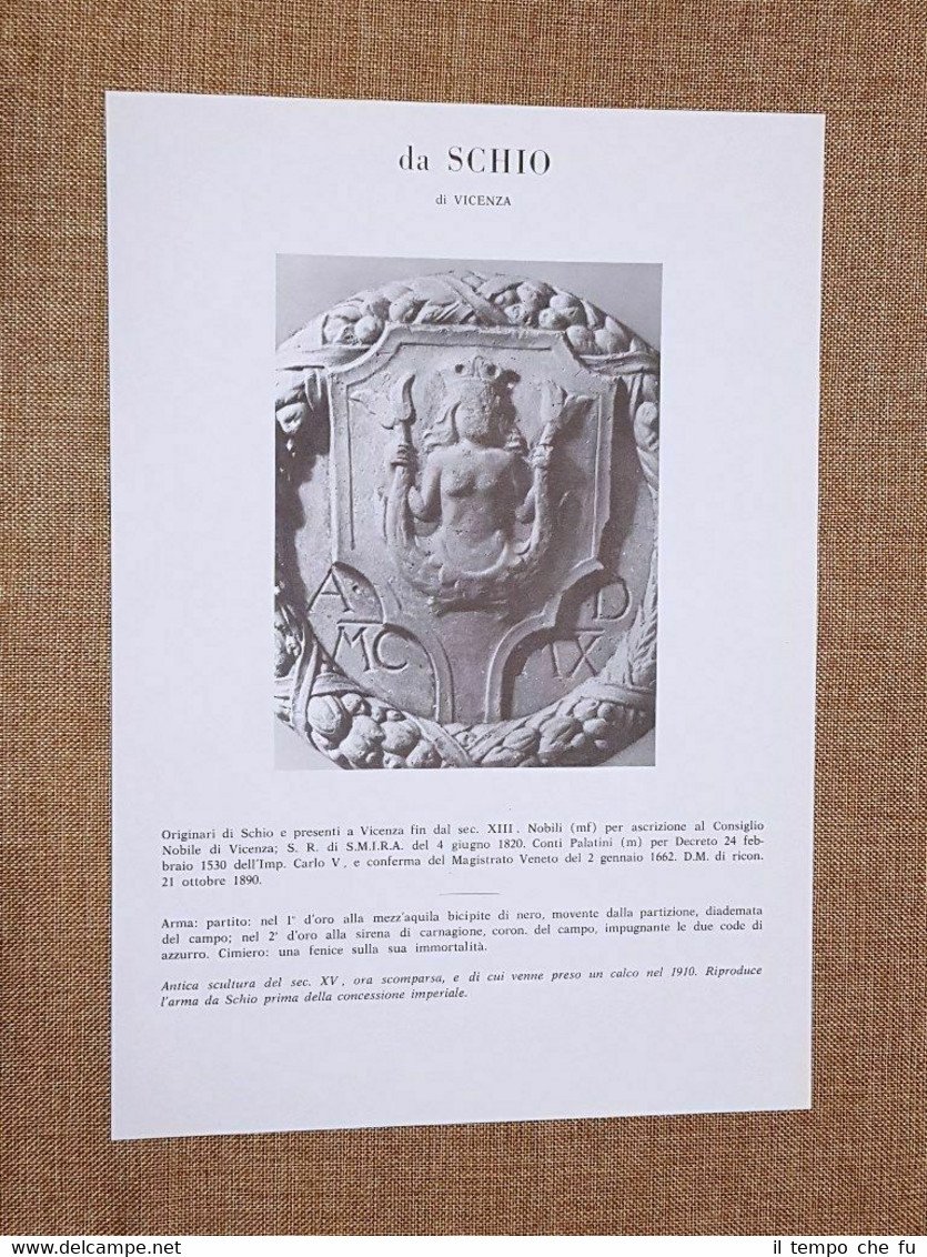 Da Schio di Vicenza Stemma Famiglia Nobile Nobiltà Araldica