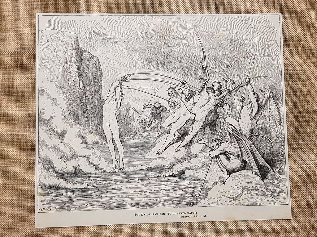 Demoni e Barattieri Divina Commedia Inferno Incisione di Gustave Doré …