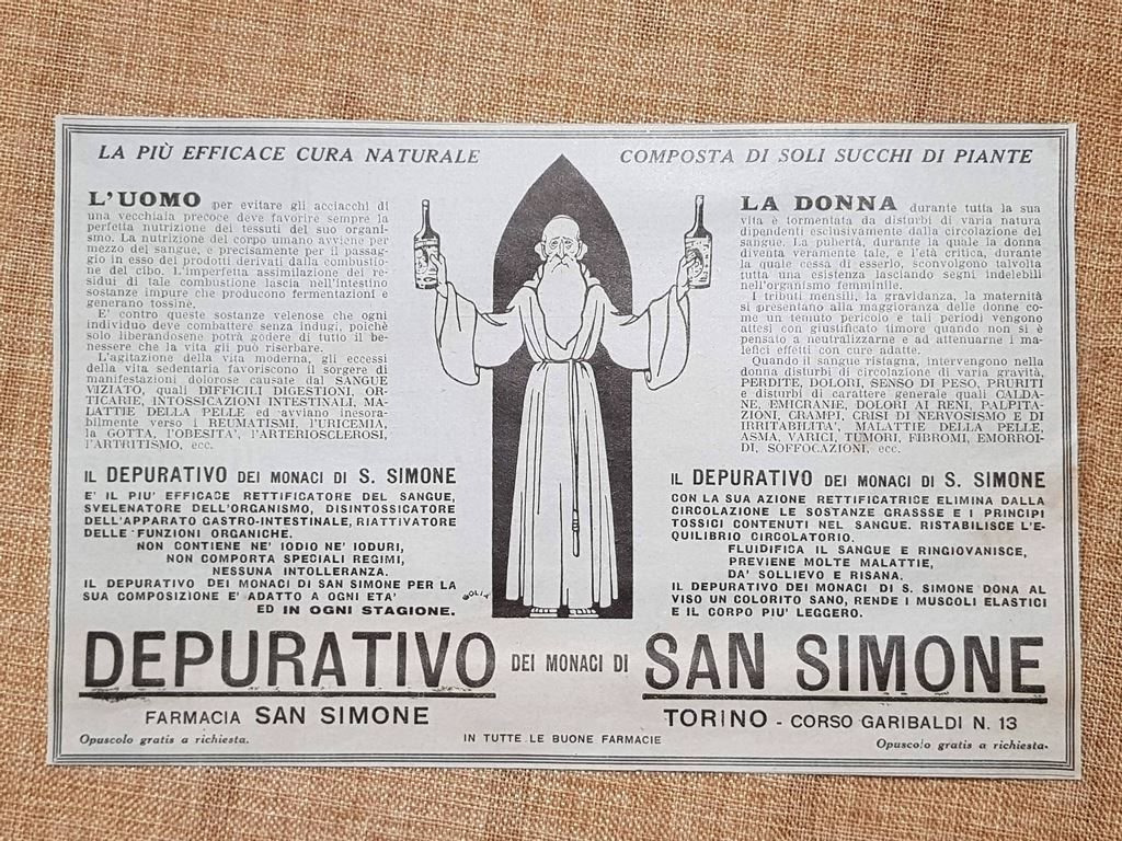 Depurativo dei monaci di San Simone Torino Pubblicità degli inizi …