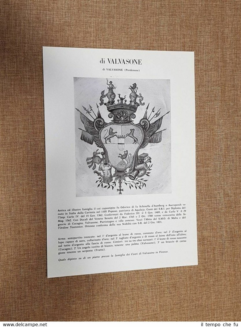 Di Valvasone (Pordenone) Stemma Famiglia Nobile Nobiltà Araldica