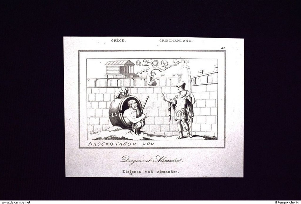 Diogene e Alessandro, Grecia Incisione del 1850 L'Univers pittoresque