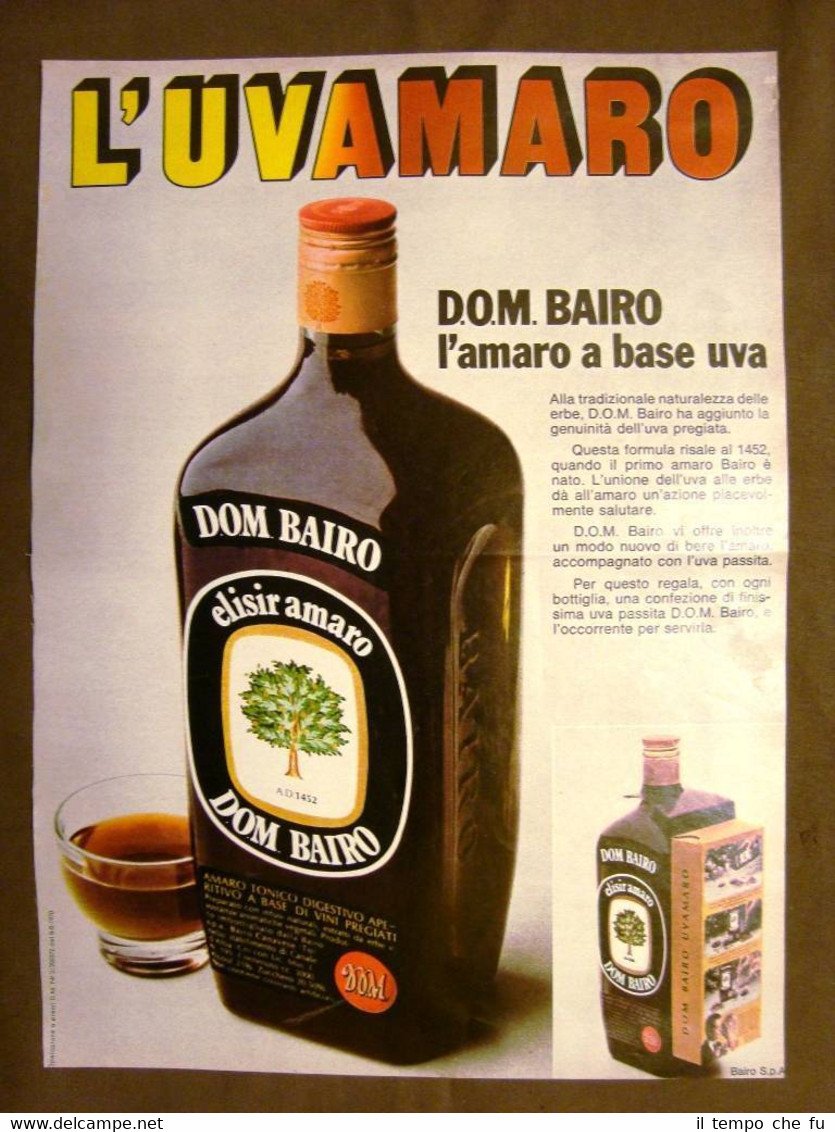 Dom Bario L'Amaro a base uva Pubblicità vintage anni '70