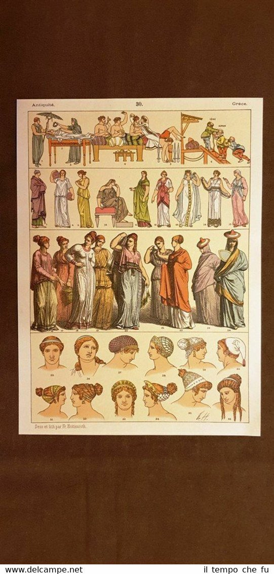 Donne in costume tipico Grecia antica Litografia del 1878