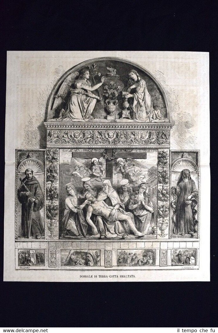 Dossale di terracotta smaltata Incisione del 1868