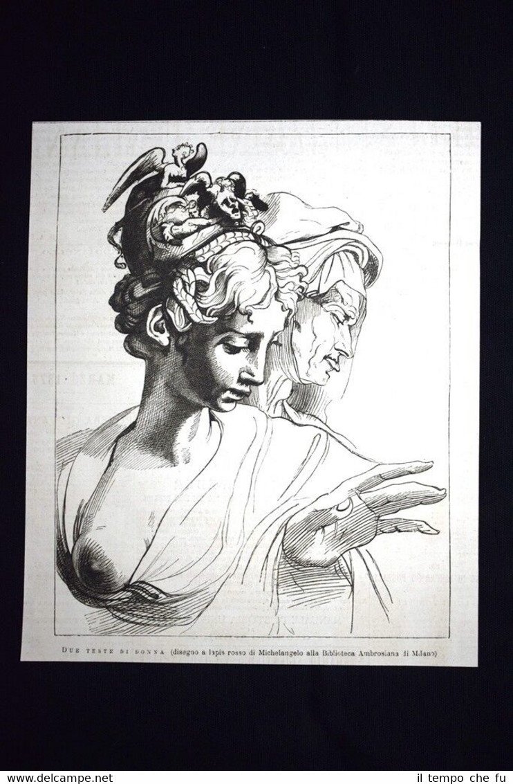 Due teste di donna (disegno a lapis rosso di Michelangelo) … | Immagine principale