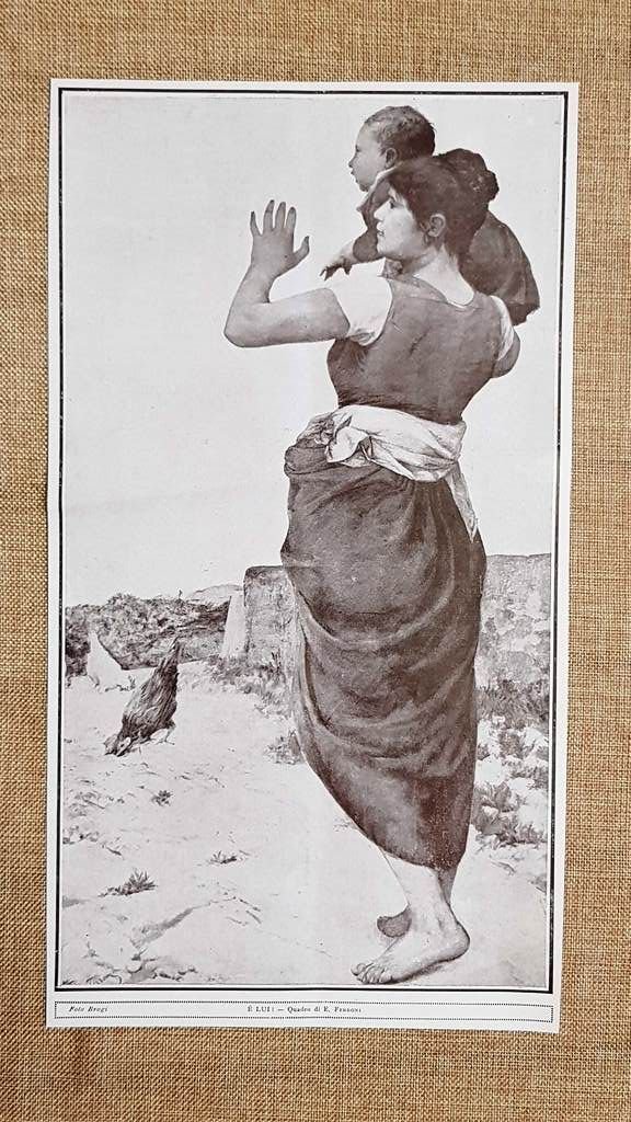 E' lui! Donna a piedi nudi con bambina sull’aia Quadro …